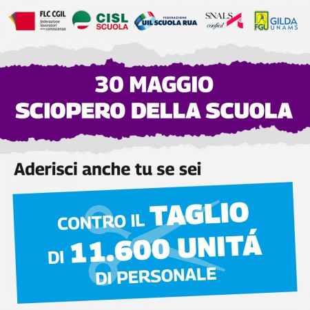 Sciopero del 30 maggio. Contro il taglio di 11600 unità di Personale