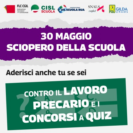 Sciopero del 30 maggio. Contro il lavoro precario e i concorsi a quiz