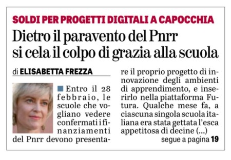 Dietro il paravento del Pnrr si cela il colpo di grazia per la scuola