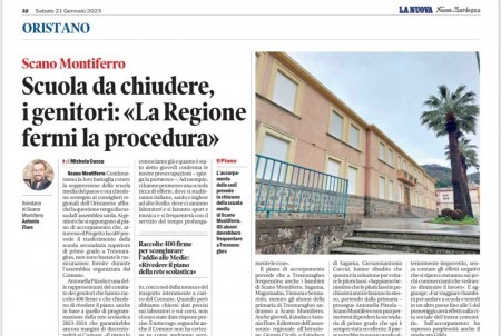 Oggi su La Nuova. Scano. Scuola da chiudere. I Genitori: La Regione fermi la procedura