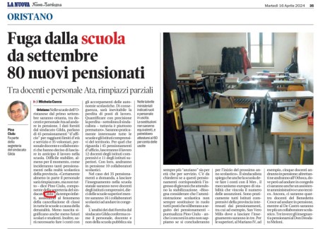 Oggi su La Nuova. Fuga dalla scuola. Da Settembre 80 nuovi pensionati