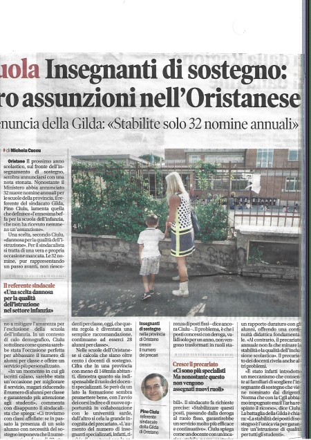 Oggi su La Nuova. Situazione delle nomine in ruolo sul sostegno nell&#039;oristanese