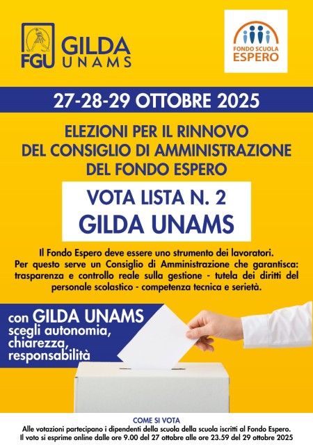 ESPERO, ELEZIONI ASSEMBLEA DEI DELEGATI 2025-2027 Il 27, 28 e 29 ottobre 2025 si terranno le elezioni per il rinnovo dell'Assemblea dei Delegati del Fondo Espero