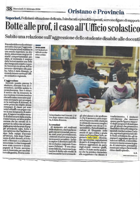 Oggi su L&#039;Unione. Botte alla Prof. Il caso all&#039;Ufficio Scolastico
