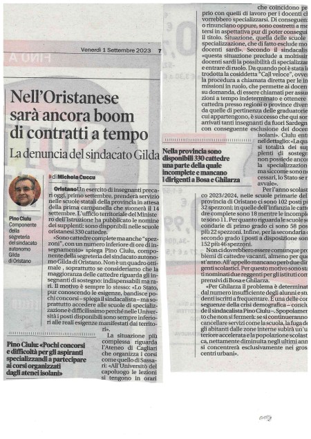 Oggi sulla Nuova. Nell&#039;Oristanese sarà ancora boom di contratti a termine. La denuncia del Sindacato GILDA