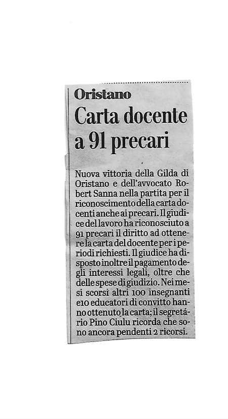 Oggi su L&#039;Unione. Carta Docente a 91 Precari