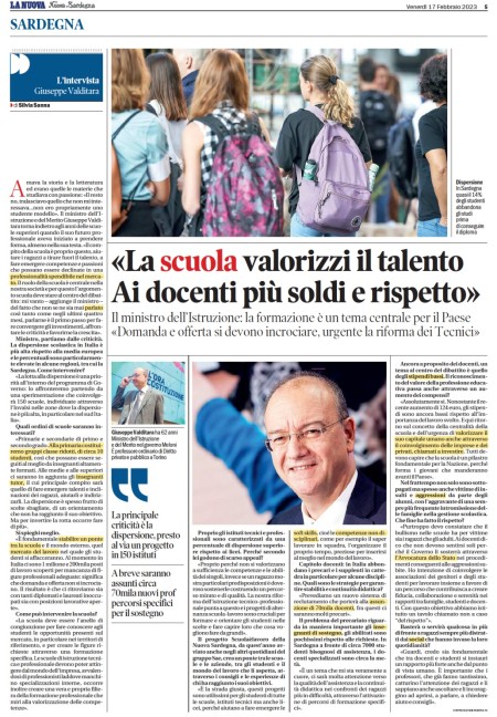 Valditara Promette.  Oggi su La Nuova