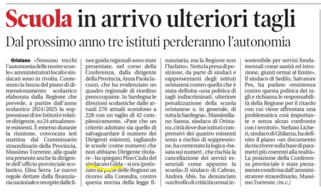 Oggi su La Nuova. Scuola ulteriori tagli. Dal prossimo anno tre istituti perderanno l&#039;autonomia